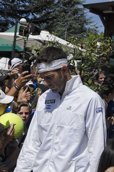 Pesaro, Italy - July 16, 2016: Juan Martin Del Potro concentrated before the game