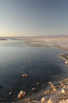 The famous Salar de Atacama at the sunset