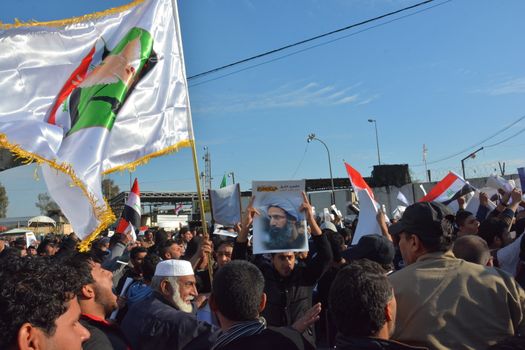 IRAQ, Baghdad: Demonstrators gathered in Baghdad on January 4, 2016, to protest against the killing of a cleric in Saudi Arabia.Saudi authorities executed Shia cleric Nimr al-Nimr on Saturday, along with 46 others, sparking outrage across the world.