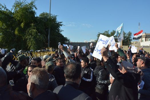 IRAQ, Baghdad: Demonstrators gathered holding signs and chanting in Baghdad on January 4, 2016, to protest against the killing of a cleric in Saudi Arabia.Saudi authorities executed Shia cleric Nimr al-Nimr on Saturday, along with 46 others, sparking outrage across the world.