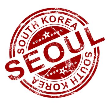 Red Seoul stamp with white background, 3D rendering