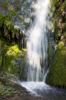 Beautiful slow shutter image of green waterfall, suitable for wallpaper. Vertical image.
