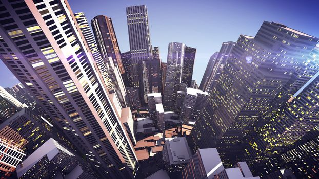 3D rendering of Skyscrapers on a globe city