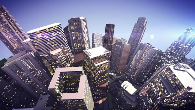 Close up view of Skyscrapers on a globe city.  3D rendering.