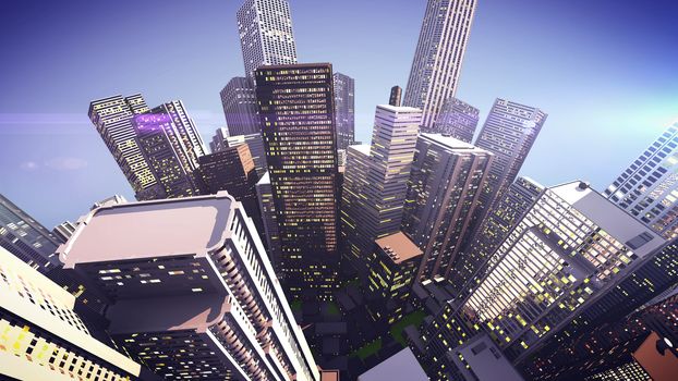 Skyscrapers on a globe city.  3D rendering Concept.