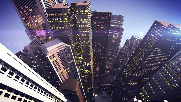 Skyscrapers on a globe city.  3D rendering Concept.