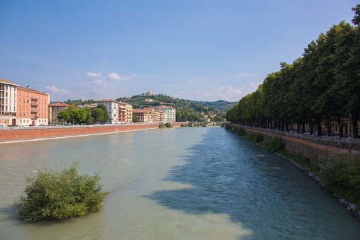 Embankment of river Adige in Verona, Italy