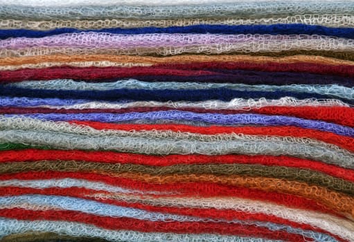 Colorful scarves on an oriental bazaar market in Khiva, Uzbekistan