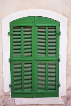 Traditional French Windows With Green Shutters