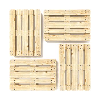 Wooden Euro pallets. Top view. 3D render illustration isolated on white background
