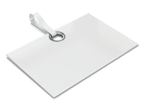 White plastic label. 3D render illustration isolated on white background