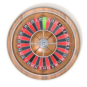 Roulette wheel. Top view. 3D render illustration isolated on white background