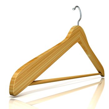 Wooden clothes hangers, 3D render isolated on white background. Side view