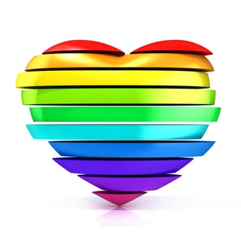 Colorful, rainbow heart. 3D render illustration isolated on white background