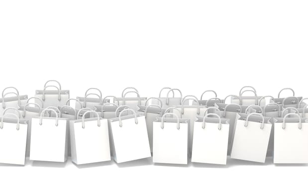 White blank shopping bags. 3D render illustration isolated on white background