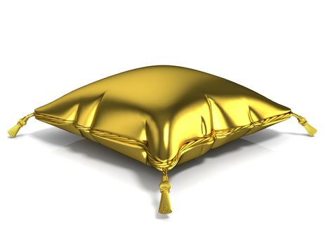 Royal golden pillow. 3D render illustration isolated on white background