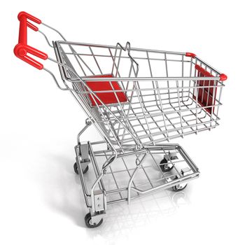 Red shopping cart, isolated on white background
