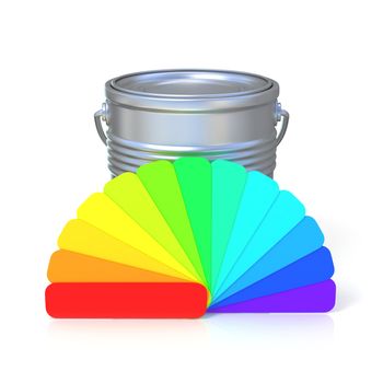 Colors guide reflection on a can. 3D render illustration isolated on white background