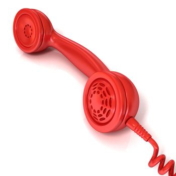 Red telephone handset, retro illustration for design, isolated on white background, outgoing call