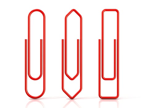 Paper clips isolated over white background, Three basic shapes. Red