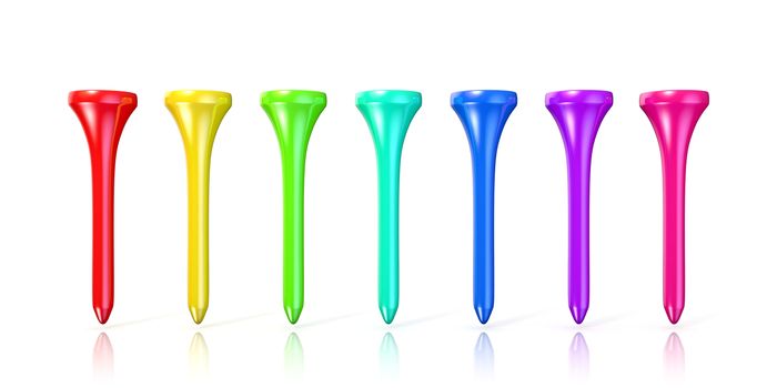 Colorful golf tees. 3D render illustration