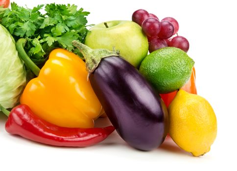 set of fruits and vegetables isolated on white background