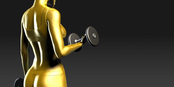 Torso of a Young Fit Woman Lifting Dumbbells as Background