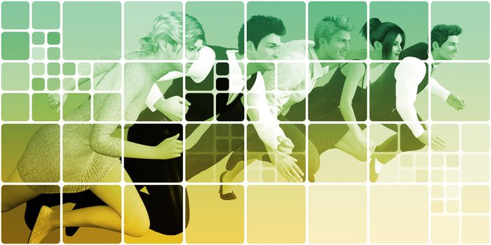 Marketing Concept with Team of Professionals Sprinting