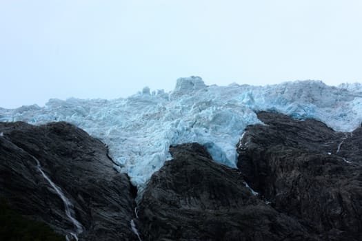 Veiw to the icefall from Flatbreen in Suppehelledalen i Fjærland