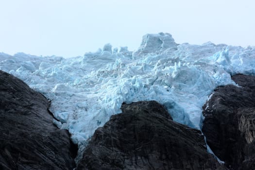 Veiw to the icefall from Flatbreen in Suppehelledalen i Fjærland