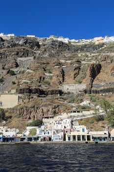 The volcanic island Nea Kameni in Santorini, Greece 