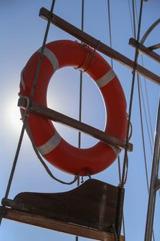 Mast of Sailing boat without sails and a blue sky