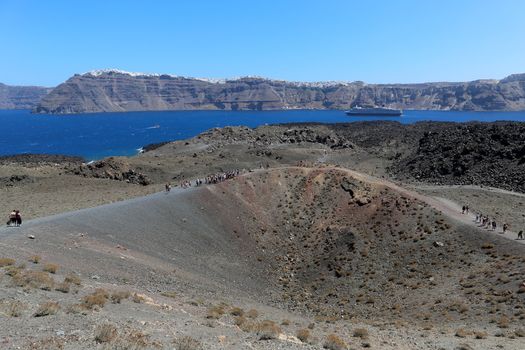 The volcanic island Nea Kameni in Santorini, Greece 