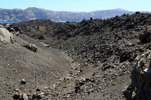 The volcanic island Nea Kameni in Santorini, Greece 