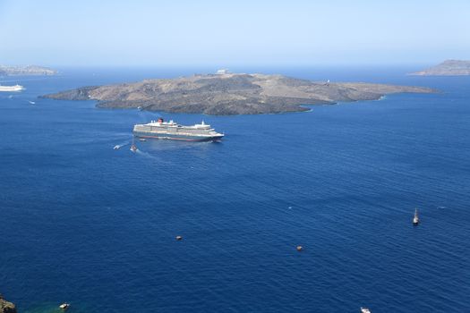 The volcanic island Nea Kameni in Santorini, Greece 