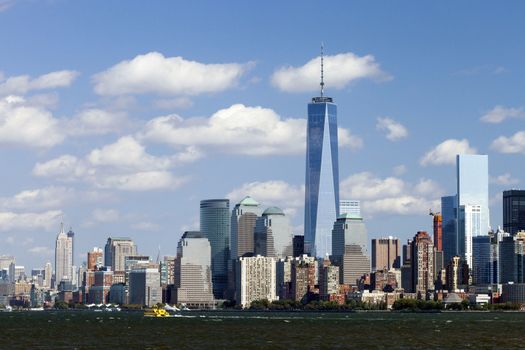 NEW YORK - OCTOBER 6: Freedom Tower in Lower Manhattan on October 6, 2014. One World Trade Center is the tallest building in the Western Hemisphere and the third-tallest building in the world