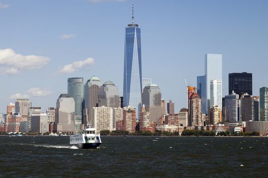 NEW YORK - OCTOBER 6: Freedom Tower in Lower Manhattan on October 6, 2014. One World Trade Center is the tallest building in the Western Hemisphere and the third-tallest building in the world