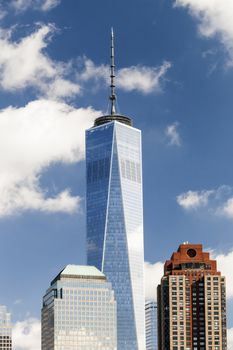 NEW YORK - OCTOBER 8: Freedom Tower in Lower Manhattan on October 8, 2014. One World Trade Center is the tallest building in the Western Hemisphere and the third-tallest building in the world