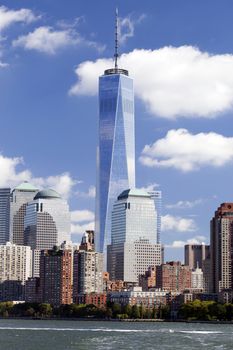 NEW YORK - OCTOBER 8: Freedom Tower in Lower Manhattan on October 8, 2014. One World Trade Center is the tallest building in the Western Hemisphere and the third-tallest building in the world