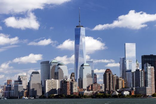 NEW YORK - OCTOBER 8: Freedom Tower in Lower Manhattan on October 8, 2014. One World Trade Center is the tallest building in the Western Hemisphere and the third-tallest building in the world