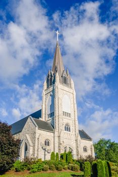 White stone church located in Orillia Ontario Canada.