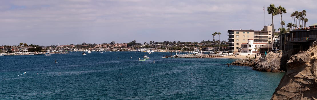 Corona del Mar harbor panoramic view from the rocks in summer