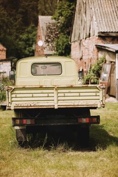 An image of  old antique green pickup