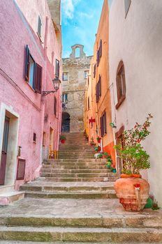 the beautiful alley of castelsardo old city - sardinia - italy