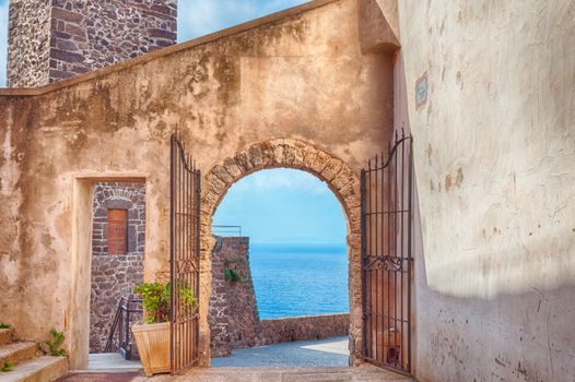 the beautiful alley of castelsardo old city - sardinia - italy