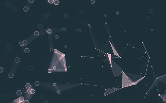 Abstract polygonal space low poly dark background with connecting dots and lines. Connection structure. 3d rendering