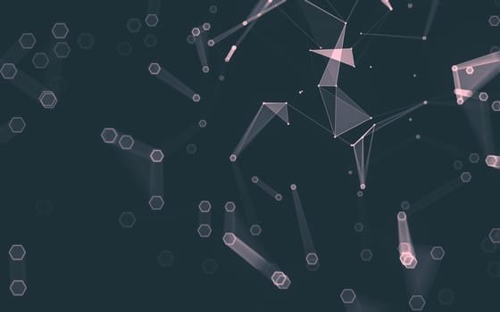 Abstract polygonal space low poly dark background with connecting dots and lines. Connection structure. 3d rendering