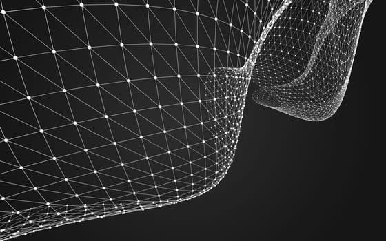 Abstract polygonal space low poly dark background with connecting dots and lines. Connection structure. 3d rendering