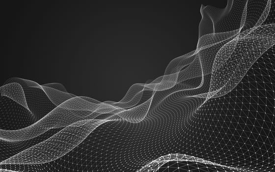 Abstract polygonal space low poly dark background with connecting dots and lines. Connection structure. 3d rendering