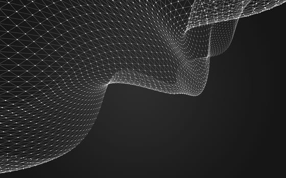 Abstract polygonal space low poly dark background with connecting dots and lines. Connection structure. 3d rendering